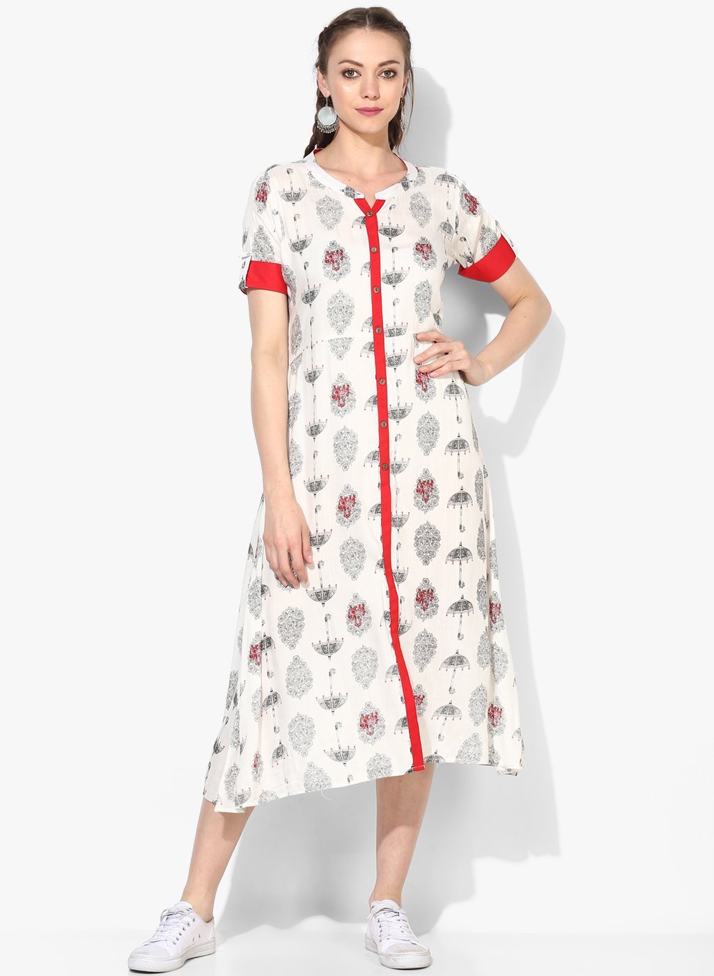 Women's Viscose Printed Short Sleeve Mandarin Casual Dress