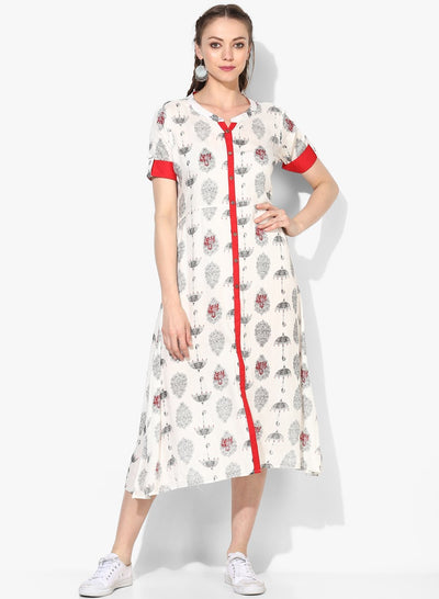 Women's Viscose Printed Short Sleeve Mandarin Casual Dress