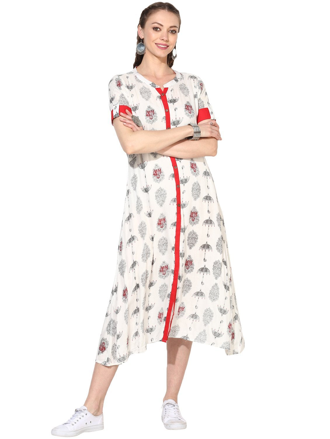 Women's Viscose Printed Short Sleeve Mandarin Casual Dress