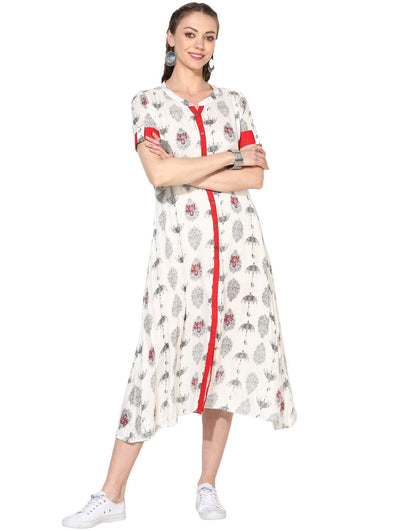 Women's Viscose Printed Short Sleeve Mandarin Casual Dress