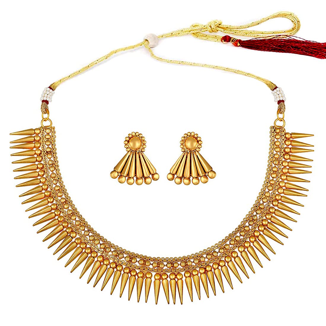 Women's 18K Gold Plated Traditional Stylish Golden Necklace with Earrings