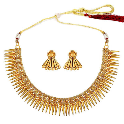 Women's 18K Gold Plated Traditional Stylish Golden Necklace with Earrings