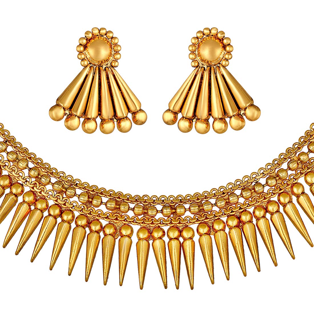 Women's 18K Gold Plated Traditional Stylish Golden Necklace with Earrings