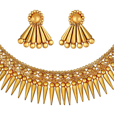 Women's 18K Gold Plated Traditional Stylish Golden Necklace with Earrings