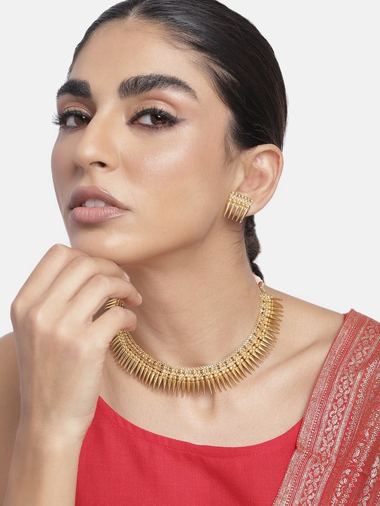 Women's 18K Gold Plated Traditional Stylish Golden Necklace with Earrings