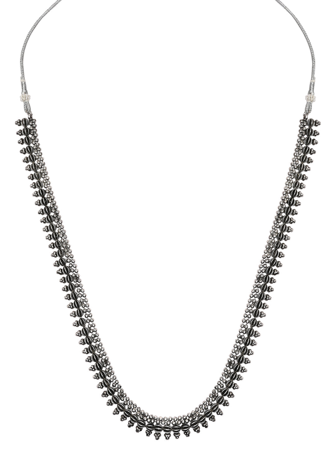 Women's 18K Silver Oxidised Traditional Style Necklace With Choker & Earrin