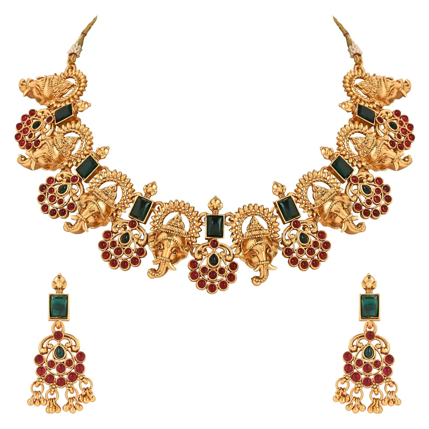 Women's Gold Plated Traditional Temple Choker Necklace Jewellery With Earrings Set