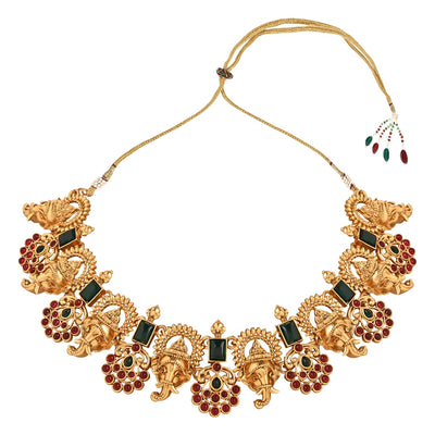 Women's Gold Plated Traditional Temple Choker Necklace Jewellery With Earrings Set