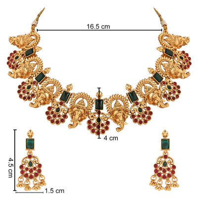 Women's Gold Plated Traditional Temple Choker Necklace Jewellery With Earrings Set