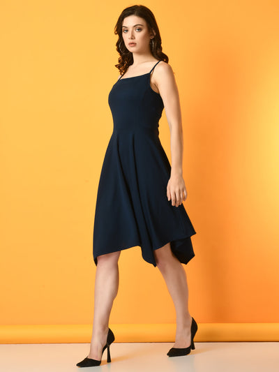 Women's Navy Blue Solid   Party  Dress