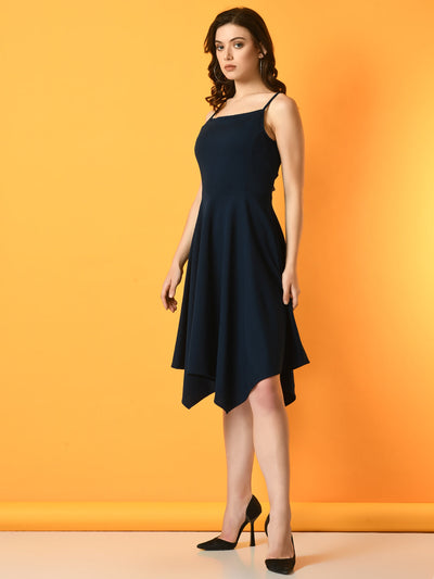 Women's Navy Blue Solid   Party  Dress