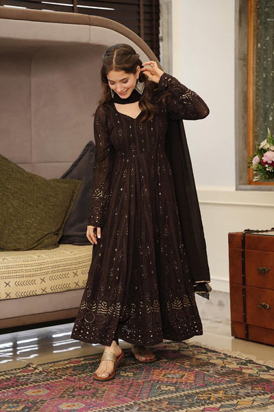 Women's Black Fully Stiched Georgette Embroidered Anarkali Gown