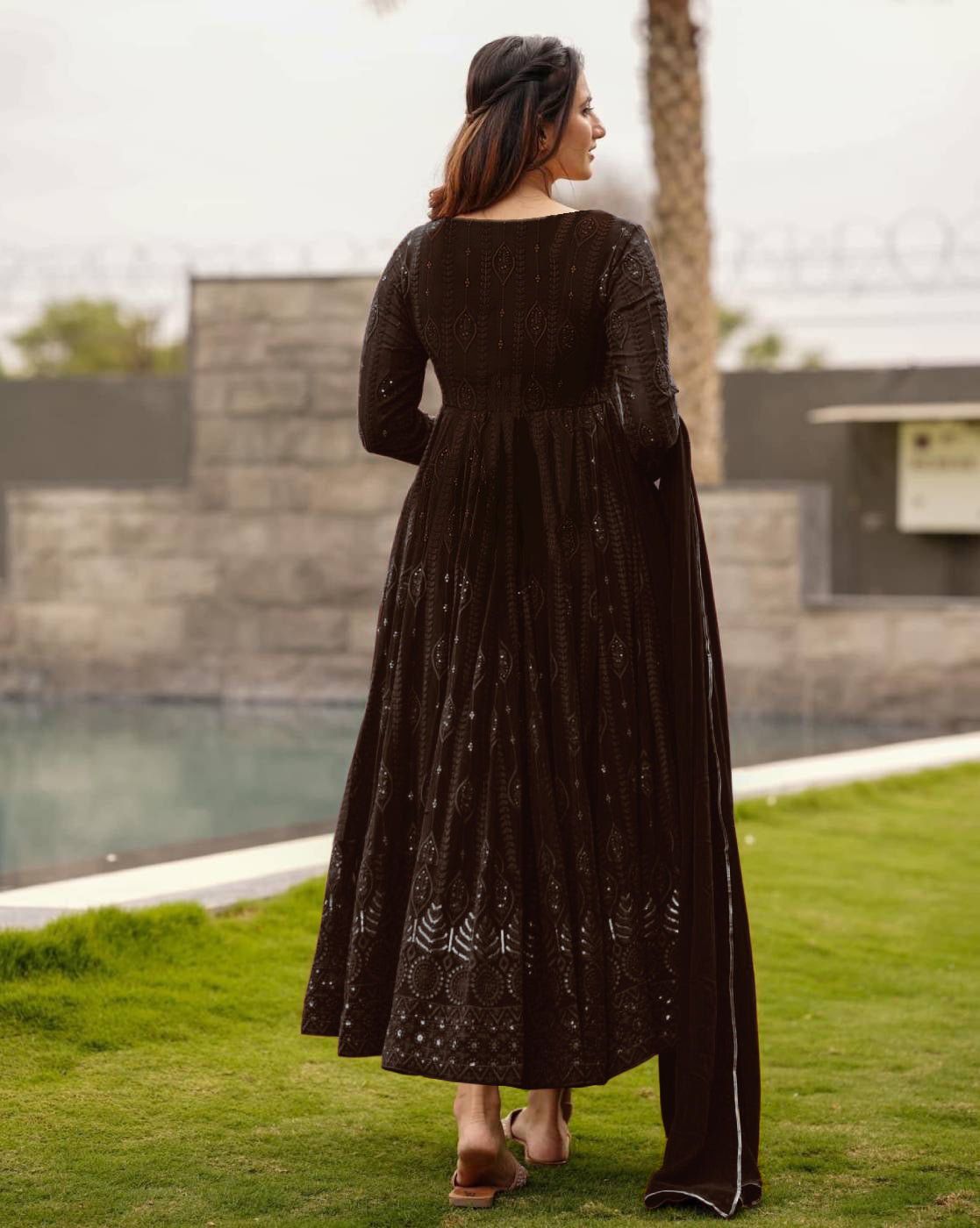 Women's Black Fully Stiched Georgette Embroidered Anarkali Gown