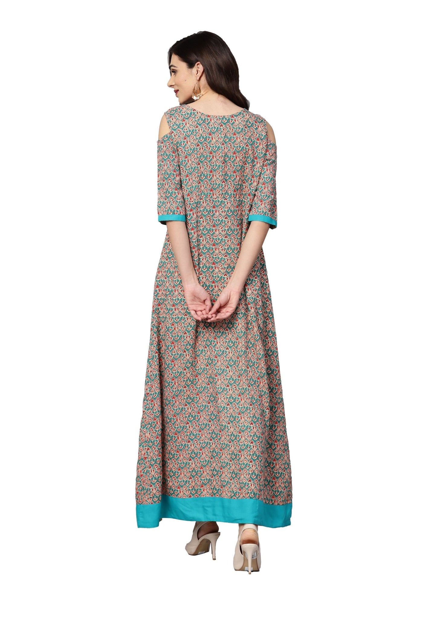Women's Grey Rayon Printed 3/4 Sleeve Round Neck Casual Kurta Only