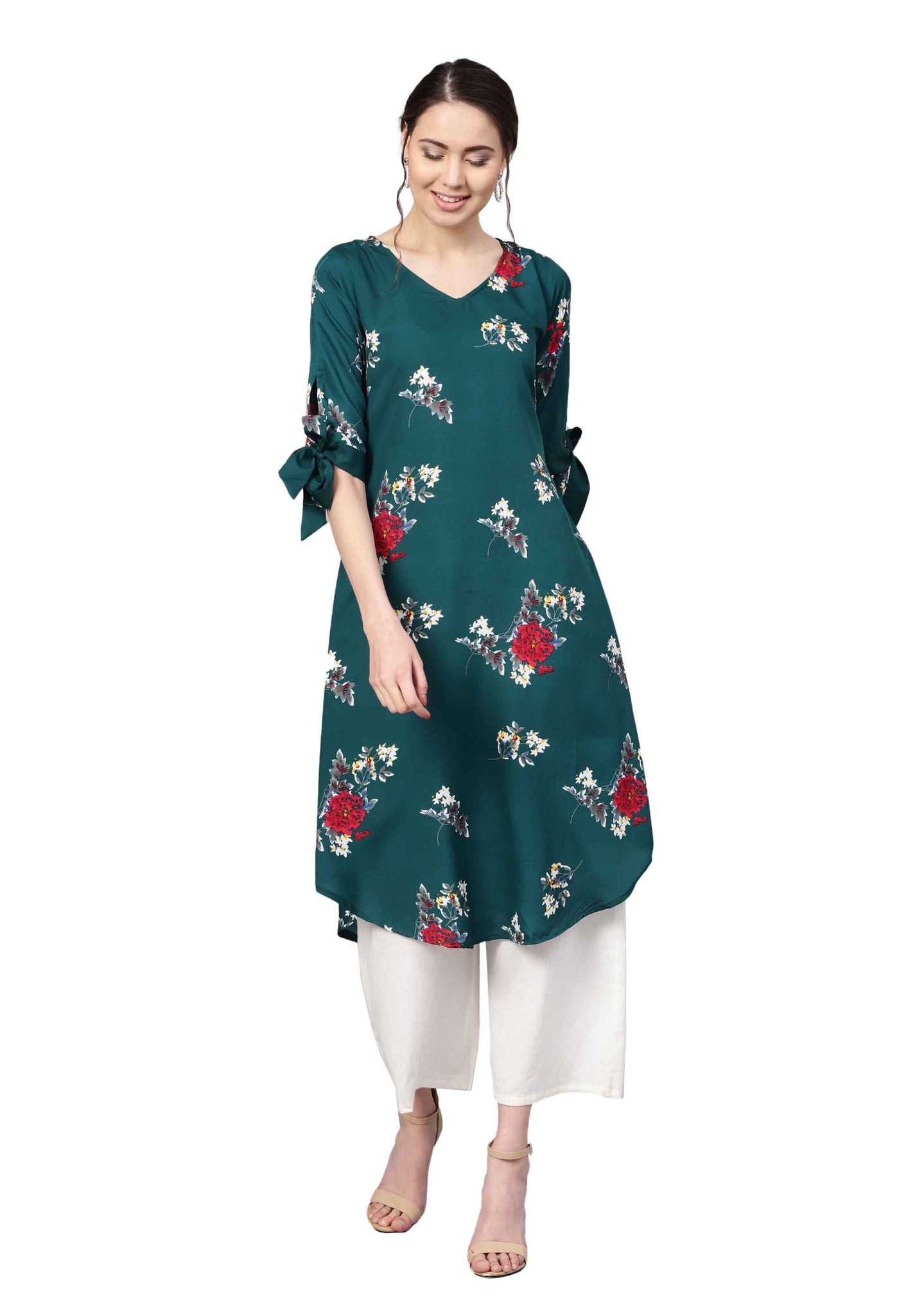 Women Green Printed Kurti by Myshka (