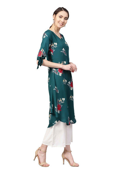 Women Green Printed Kurti by Myshka (