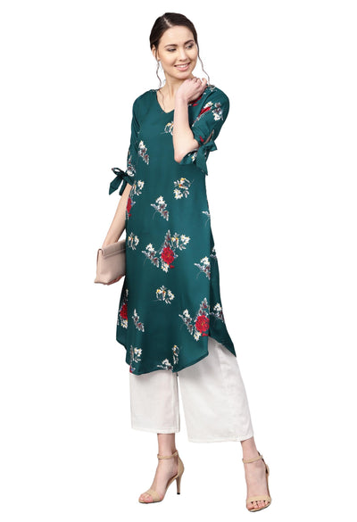 Women Green Printed Kurti by Myshka (