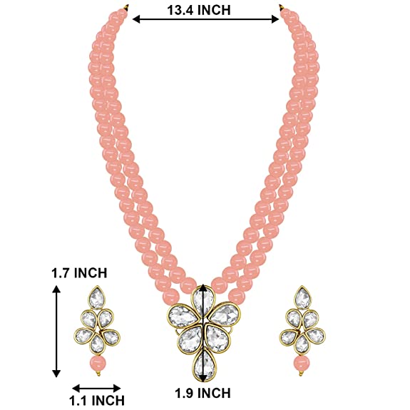 Women's 18k Gold Plated Traditional Kundan & Pearl Studded Necklace Jewellery Set ML31