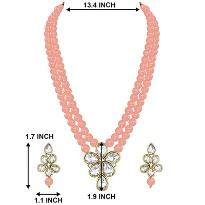 Women's 18k Gold Plated Traditional Kundan & Pearl Studded Necklace Jewellery Set ML31