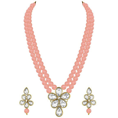 Women's 18k Gold Plated Traditional Kundan & Pearl Studded Necklace Jewellery Set ML31