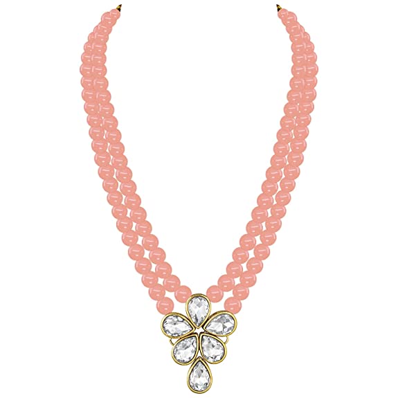 Women's 18k Gold Plated Traditional Kundan & Pearl Studded Necklace Jewellery Set ML31