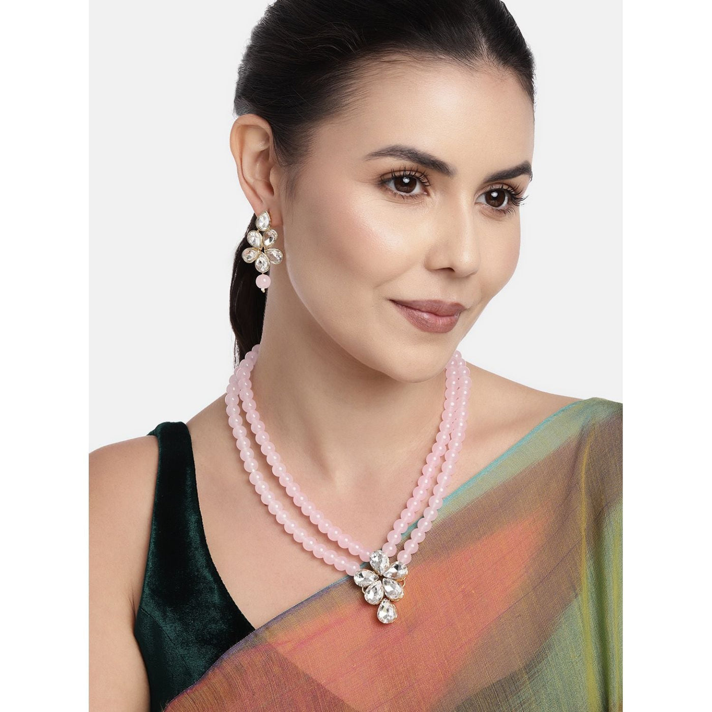 Women's 18k Gold Plated Traditional Kundan & Pearl Studded Necklace Jewellery Set