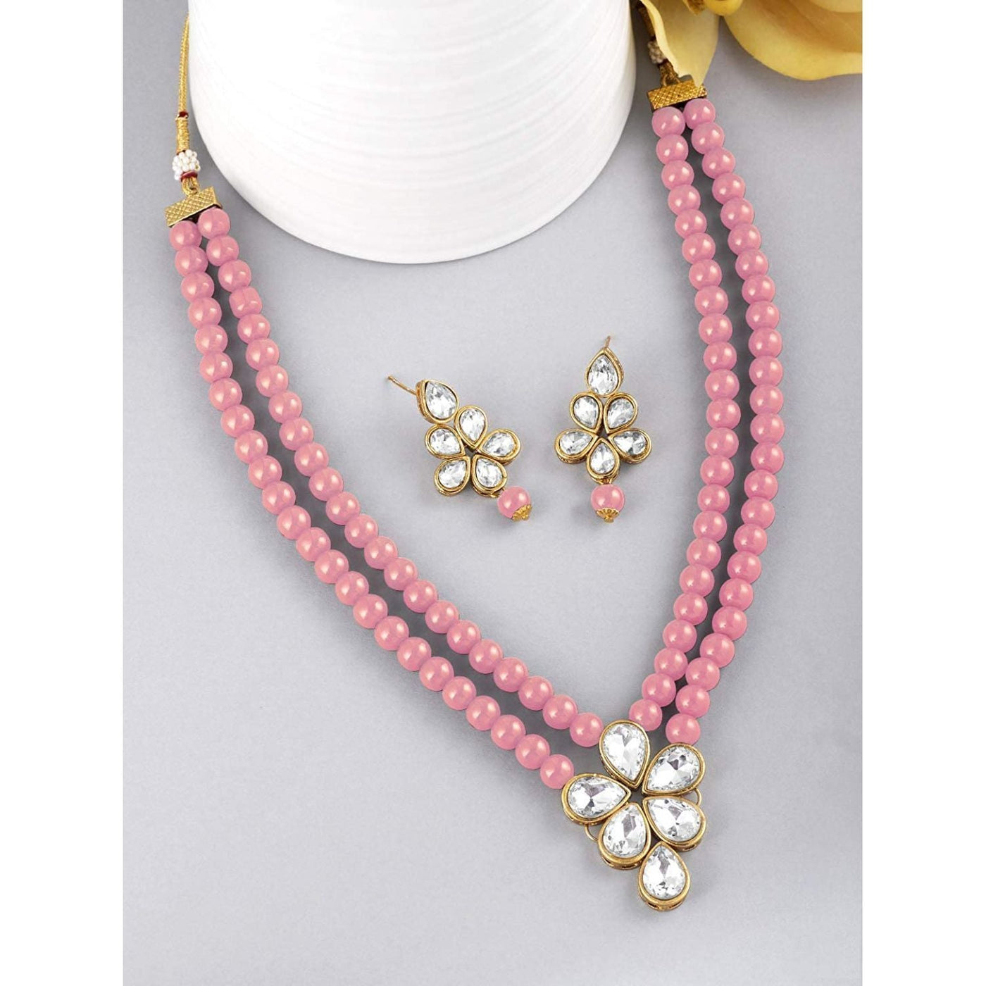 Women's 18k Gold Plated Traditional Kundan & Pearl Studded Necklace Jewellery Set