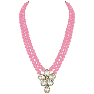 Women's 18k Gold Plated Traditional Kundan & Pearl Studded Necklace Jewellery Set