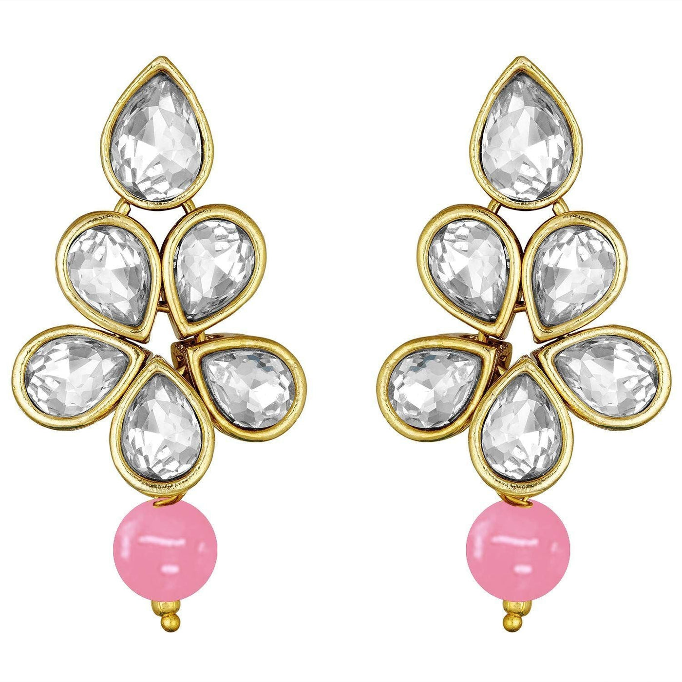 Women's 18k Gold Plated Traditional Kundan & Pearl Studded Necklace Jewellery Set