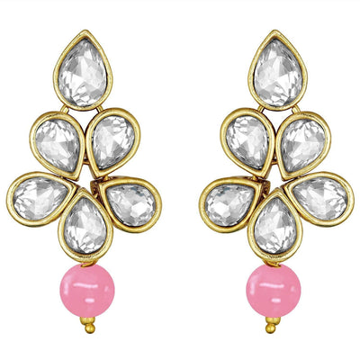 Women's 18k Gold Plated Traditional Kundan & Pearl Studded Necklace Jewellery Set