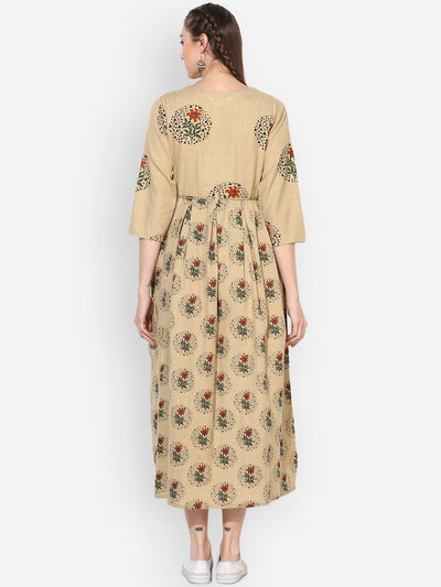 Women's White Cotton Printed Half Sleeve Round Neck Casual Kurta Only