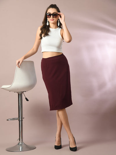 Women's  Brown Solid Knee Length Party Embellished Skirts