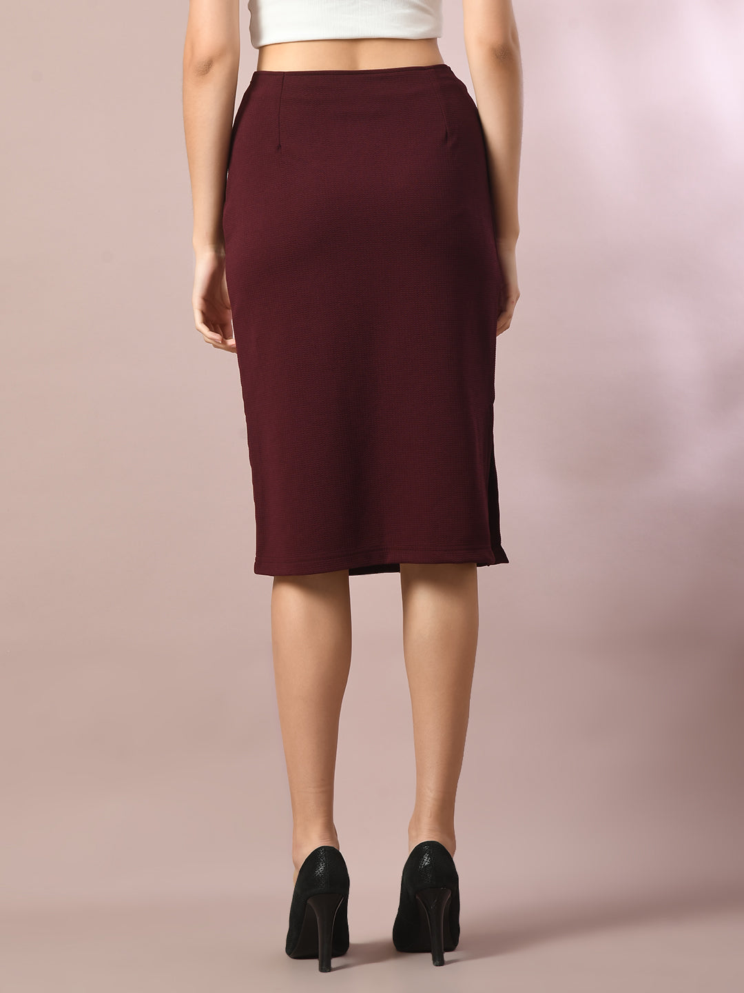 Women's  Brown Solid Knee Length Party Embellished Skirts