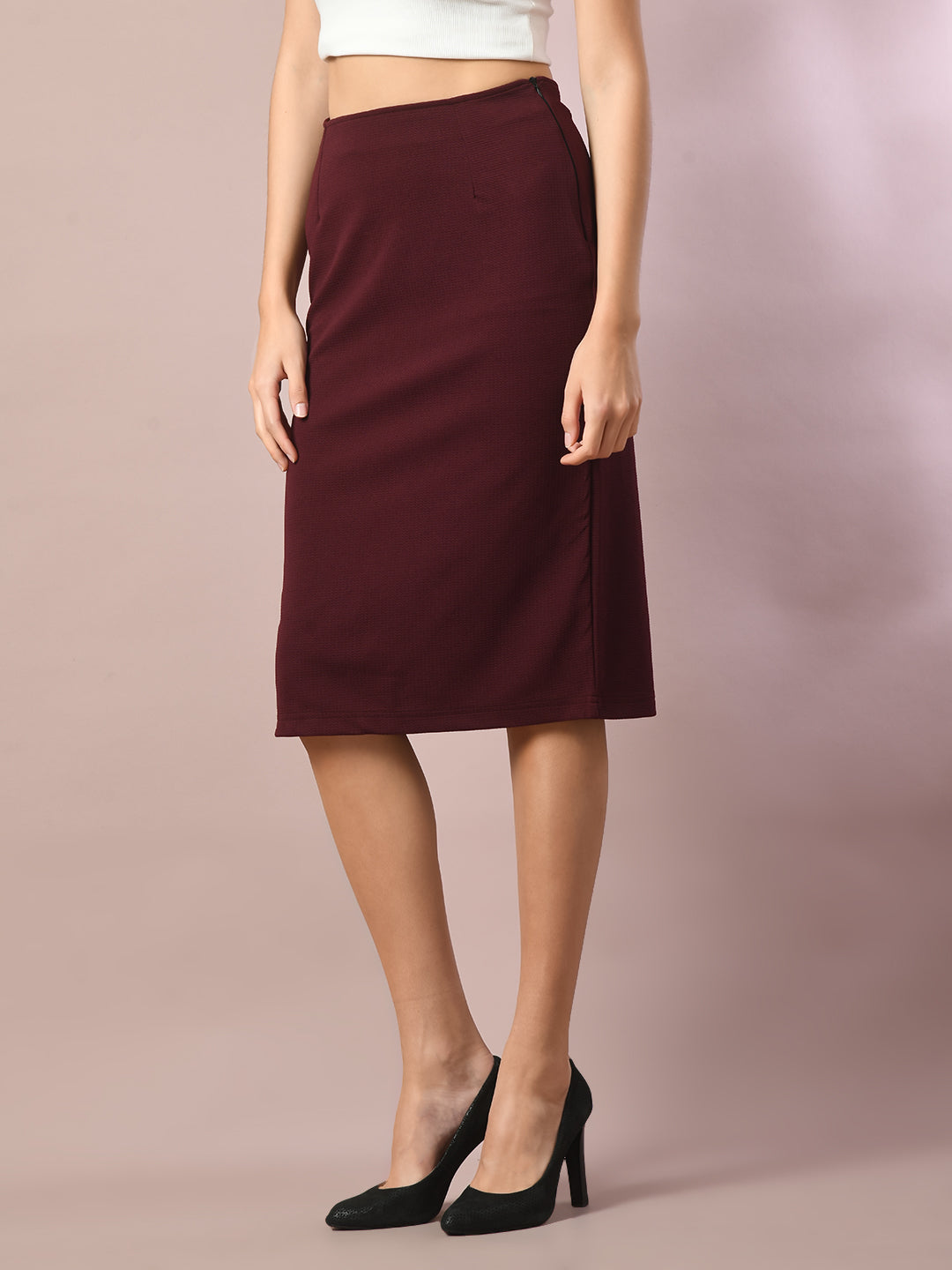 Women's  Brown Solid Knee Length Party Embellished Skirts