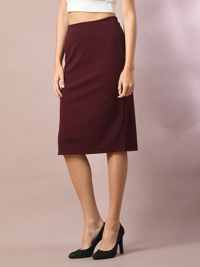 Women's  Brown Solid Knee Length Party Embellished Skirts