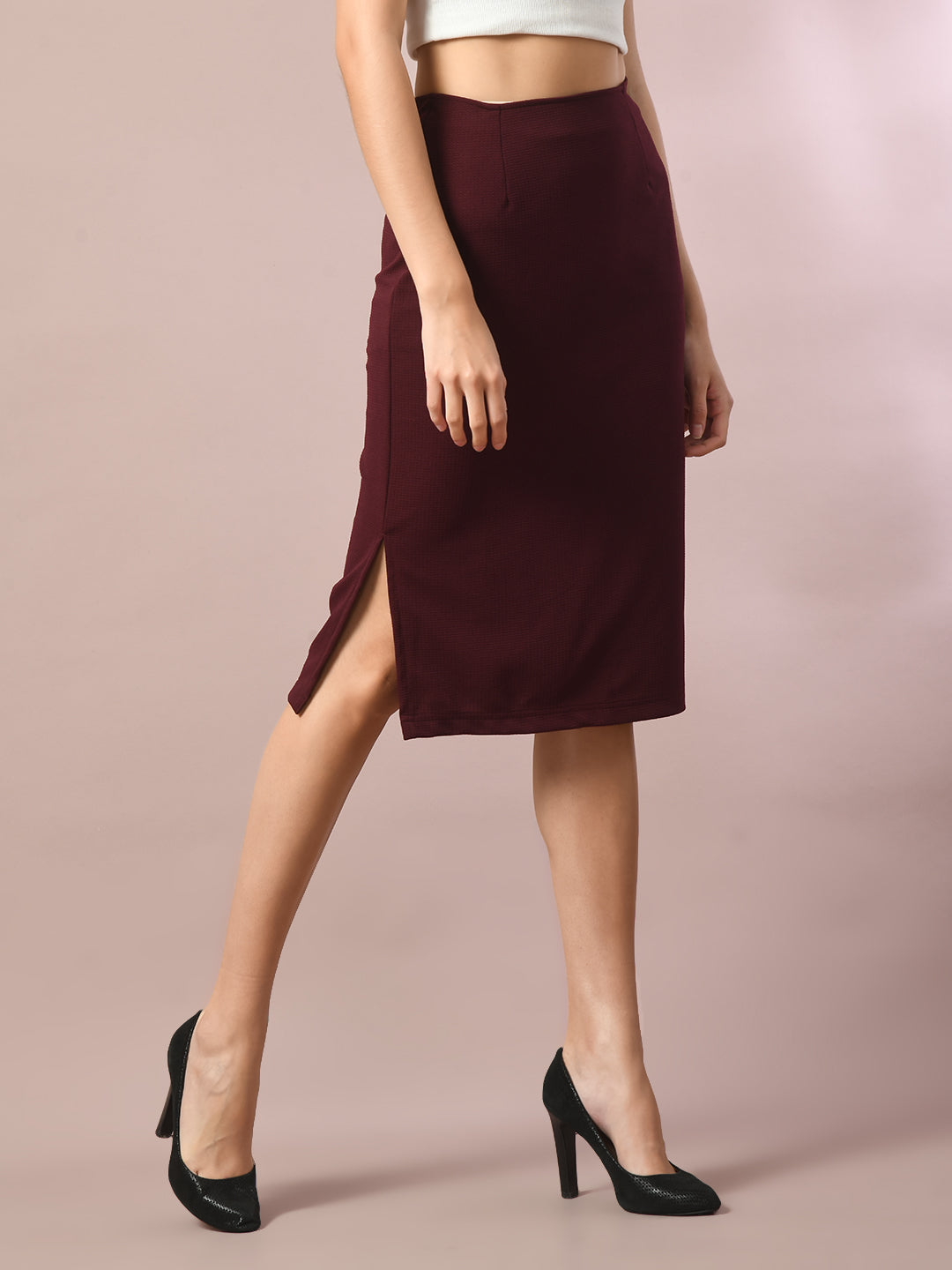 Women's  Brown Solid Knee Length Party Embellished Skirts