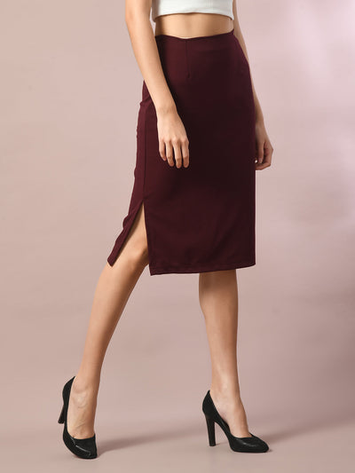 Women's  Brown Solid Knee Length Party Embellished Skirts