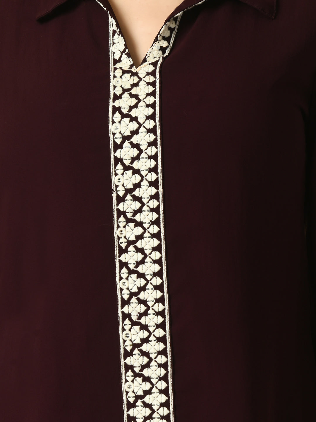 Women's Coffee Brown Embroidered Party  Fusion Top