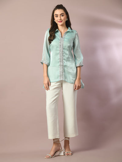 Women's  Blue Solid Longline Party Tunic