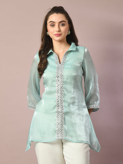 Women's  Blue Solid Longline Party Tunic