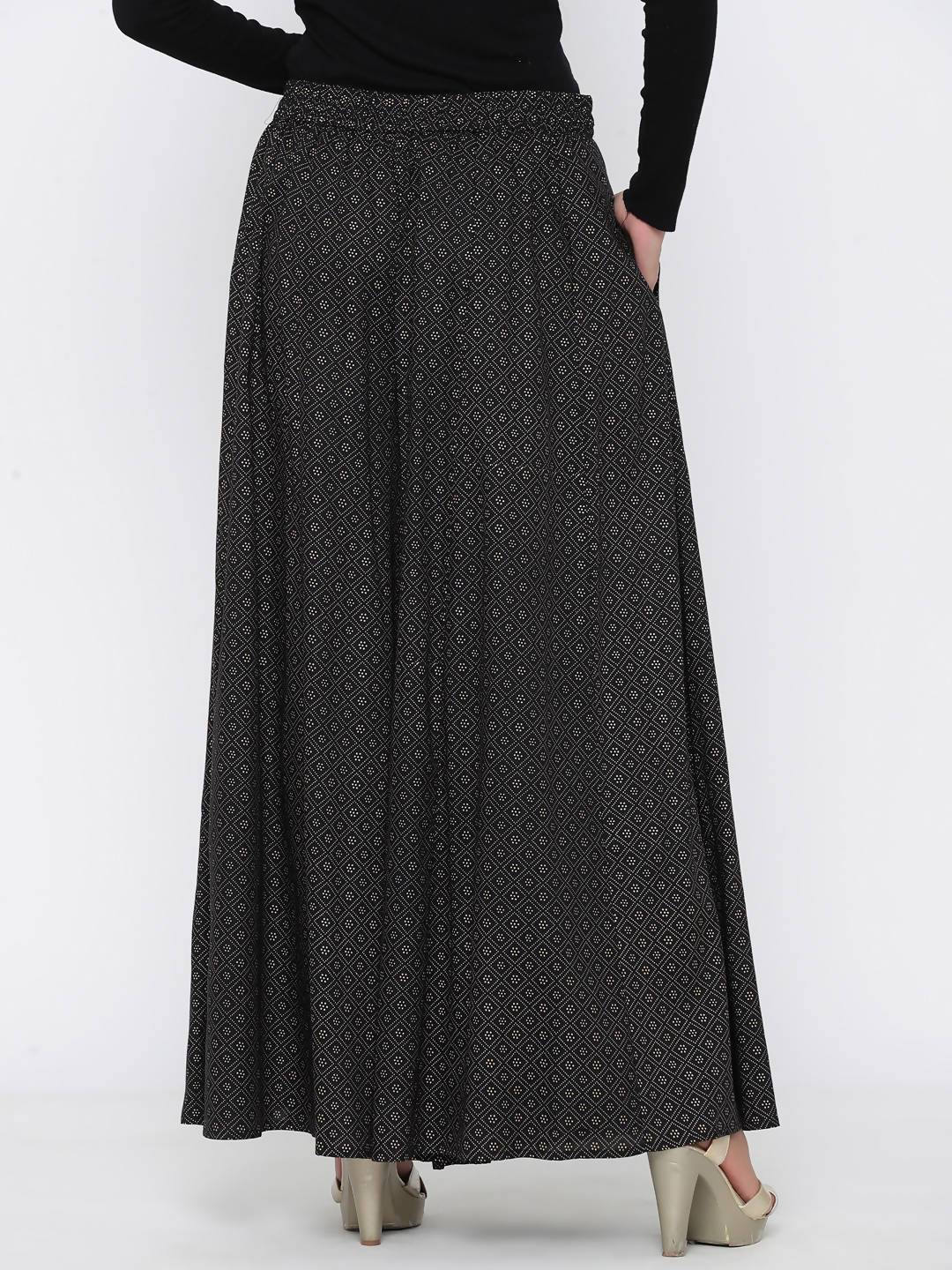 Women's Black Rayon Printed Flared Palazzo