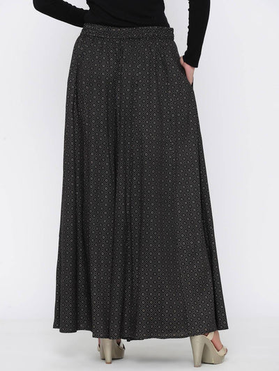 Women's Black Rayon Printed Flared Palazzo
