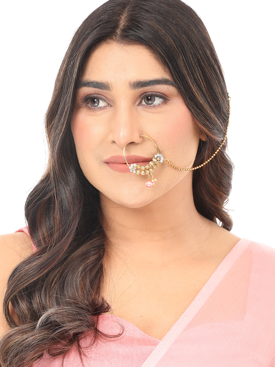 Bridal Nose Ring Kundan Golden Jewelry
