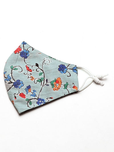 Women's Kurta with Floral Print Jacket and Mask