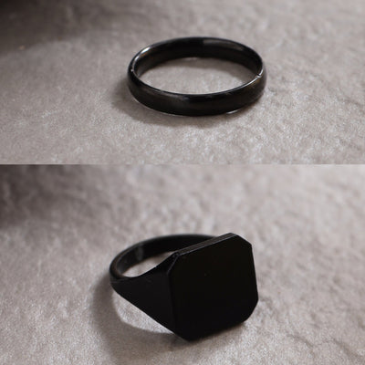 Men's Set Of 2 Black Rhodium-Plated Finger Ring