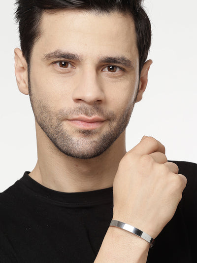 Men's Set Of 2 Black & Silver Stainless Steel Cuff Bracelet