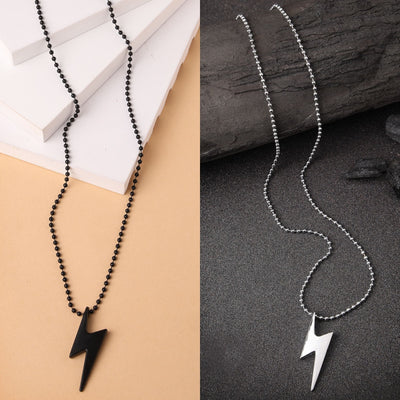 Men's Set Of 2 Black & Silver Flash Pendent With Chain