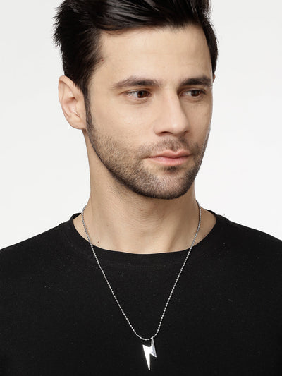 Men's Set Of 2 Black & Silver Flash Pendent With Chain