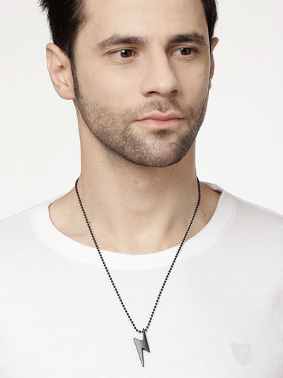Men's Set Of 2 Black & Silver Flash Pendent With Chain