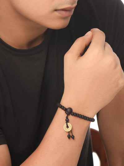 Men's Black Beaded Adjustable Braclet